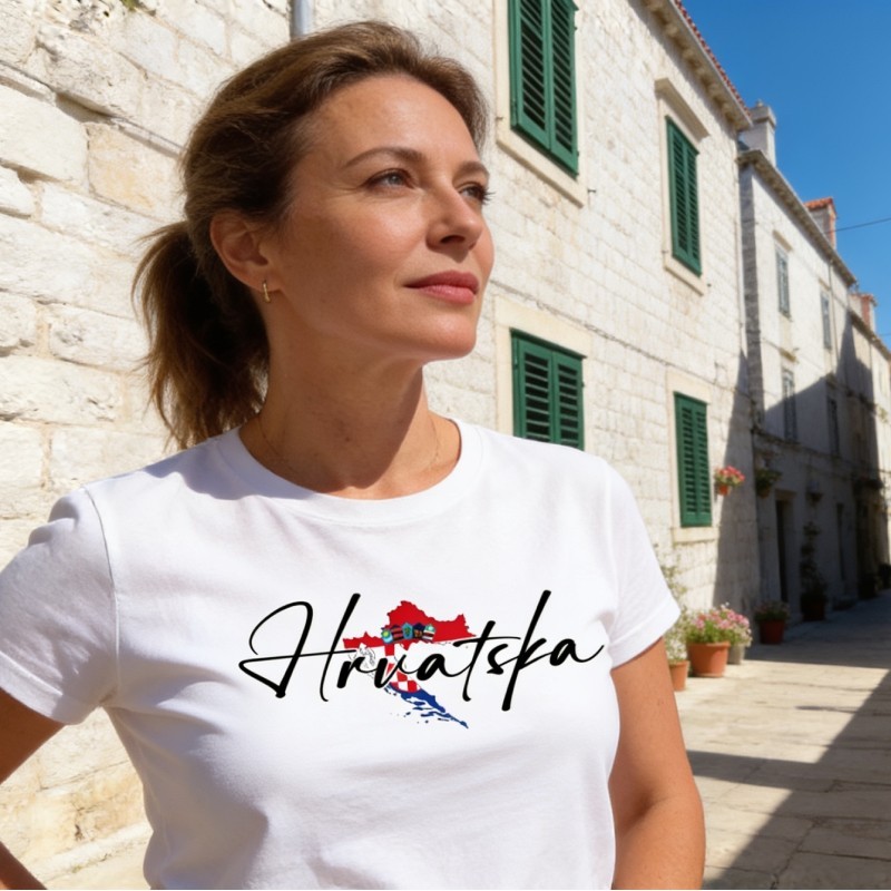 Damska koszulka HRVATSKA – Chorwacja w barwach flagi | Droga do Chorwacji